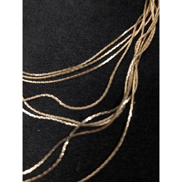 Express Gold Tone Multi Flat Chain Layered Retro Glam Statement Necklace 20 in - Picture 3 of 7